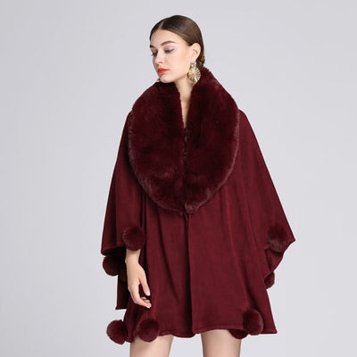 Poncho With Fur Neck - The Pink Rabbit